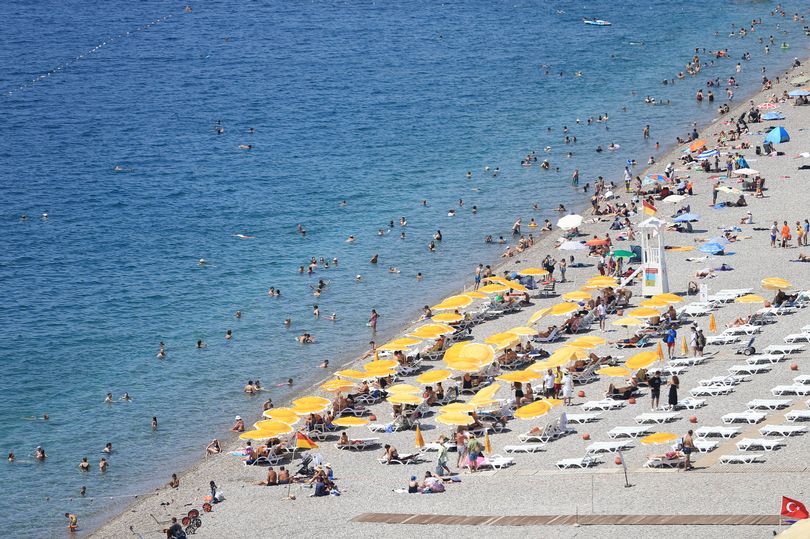 An aerial view of a beach in Antalya, Turkiye (Image: Fatih Hepokur/Anadolu via Getty Images)